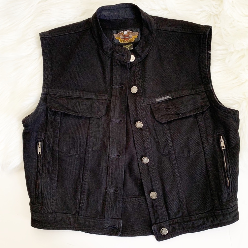 Harley Davidson Black Denim Vest size S